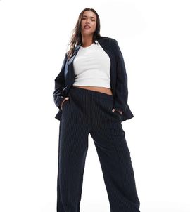 Pieces Plus Pieces Curve tailored pants in navy pinstripes - part of a set-Black