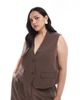 Pieces Plus PIECES Curve tailored vest in chocolate brown - part of a set - 1