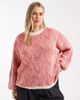 Pieces Plus Pieces Curve textured detail knit sweater in contrast red and cream - 1