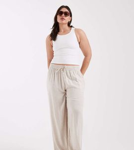 Pieces Plus Pieces Curve wide leg linen touch pants in birch melange-White