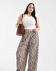 Pieces Plus PIECES Curve wide leg plisse pants in brown animal print - 1