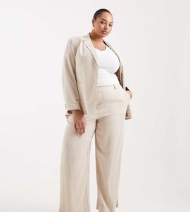 Pieces Plus Pieces Curve wide leg tailored pants in warm gray - part of a set