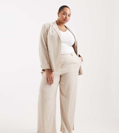 Pieces Plus Pieces Curve wide leg tailored pants in warm gray - part of a set