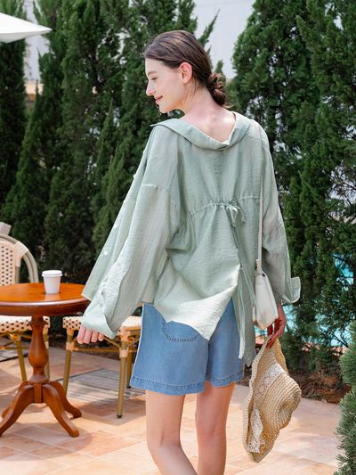 Pigment See-through Back Ribbon Blouse (PBDM-WBLW005)