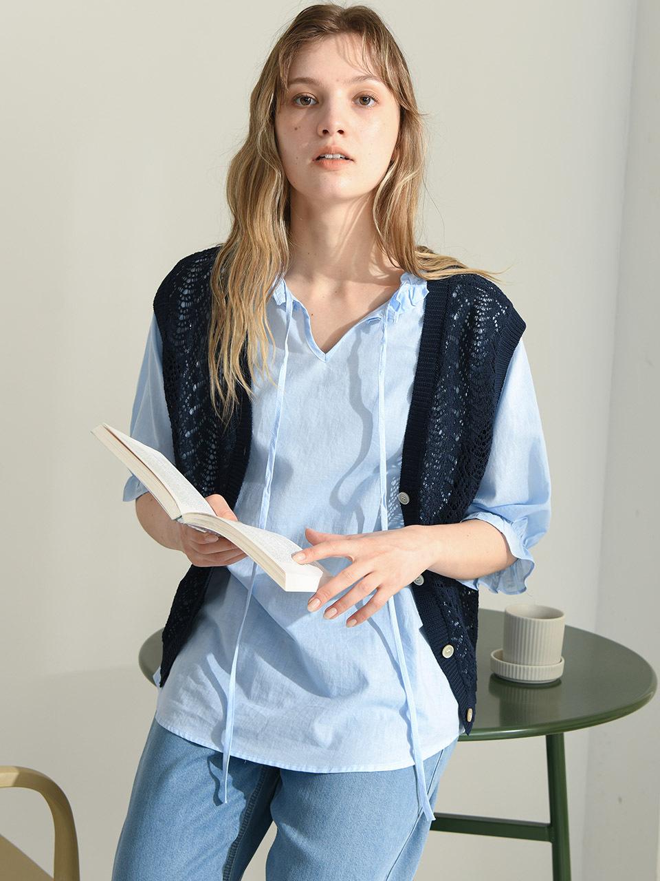 Pigment Summer Frill Ribbon Blouse (PBE04M-WBLW002)