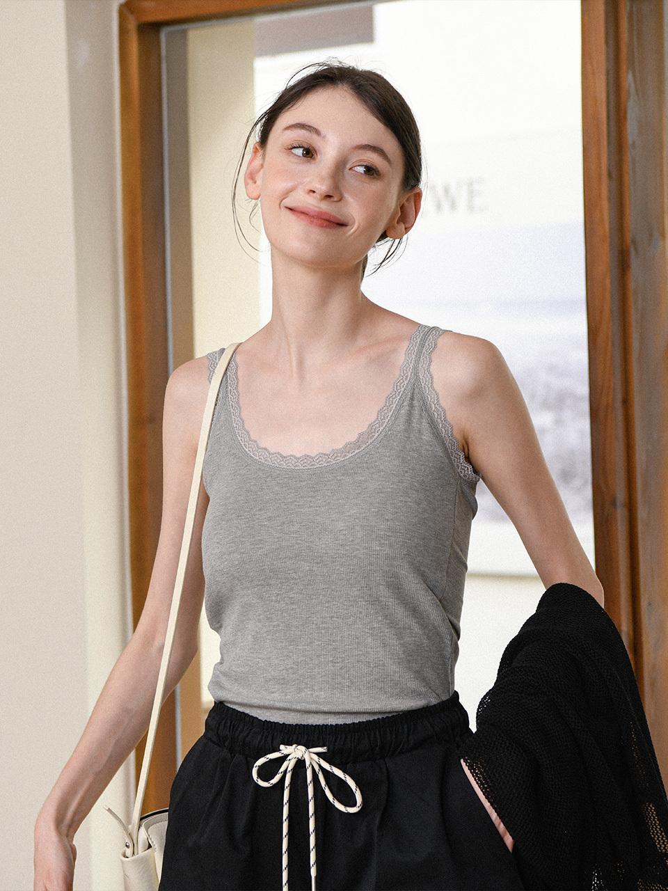 Pigment U-neck Lace Built-in Cup Tank Top (PBE04M-DSVW003)