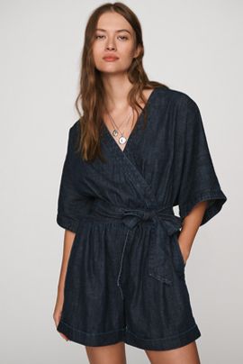Pilcro 100% Cotton Wrap-Tie Denim Romper