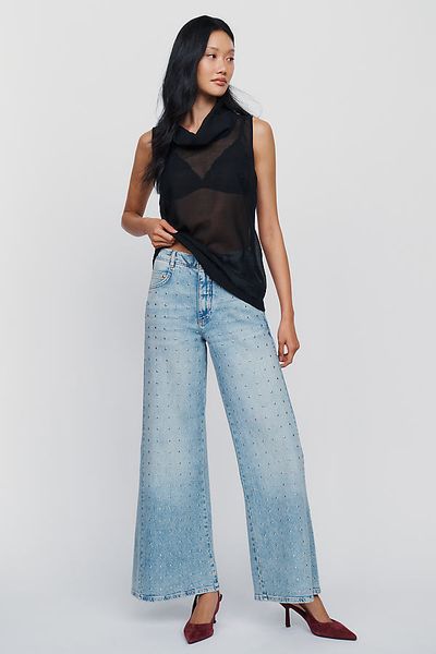 Pilcro Adi High Rise Wide Leg Studded Jeans