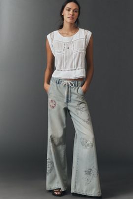 Pilcro Adi Mid-Rise Flare Embellished Jeans by Pilcro