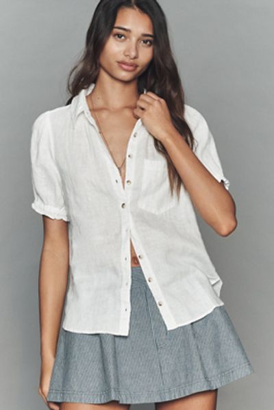 Pilcro Aly 100% European Linen Puff-Sleeve Blouse