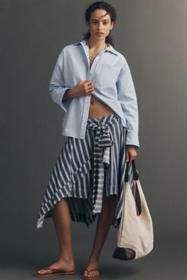 Pilcro Asymmetric Raw-Edge Tie-Waist Skirt