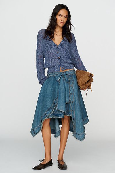 Pilcro Asymmetric Raw-Edge Tie-Waist Skirt