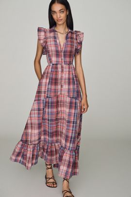 Pilcro Button-Front Ruffle Maxi Dress