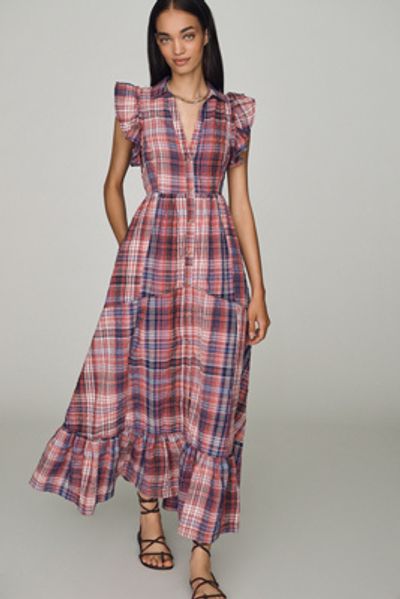Pilcro Button-Front Ruffle Maxi Dress