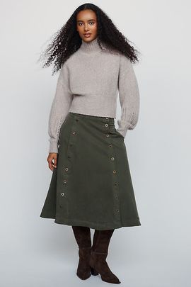 Pilcro Button Panel Midi Skirt