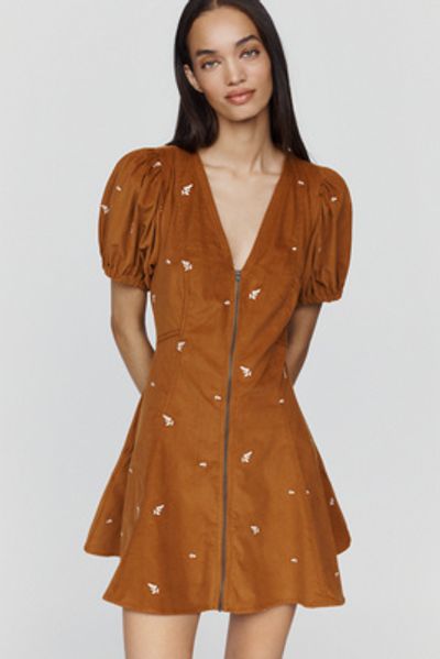 Pilcro Calder Puff-Sleeve Corduroy Mini Dress