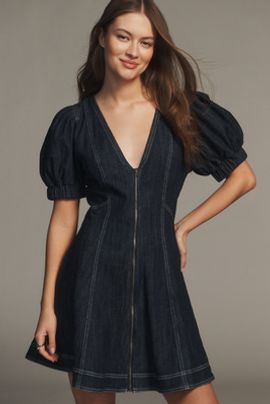 Pilcro Calder Puff-Sleeve Denim Mini Dress