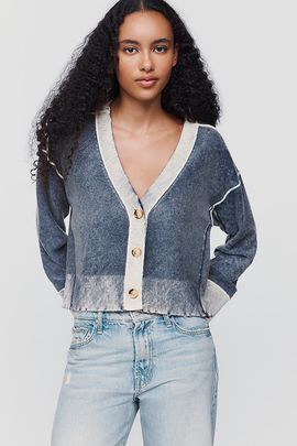 Pilcro Cashmere Wool Cropped Raw Hem Cardigan
