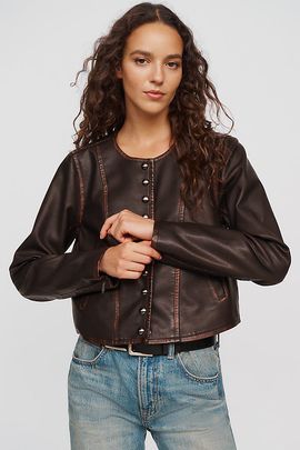 Pilcro Cora Faux Leather Cropped Biker Jacket