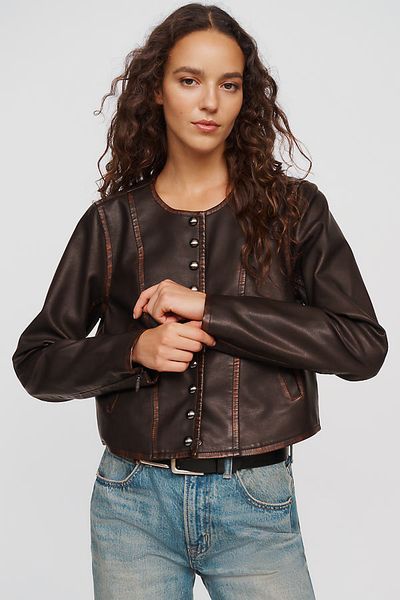 Pilcro Cora Faux Leather Cropped Biker Jacket