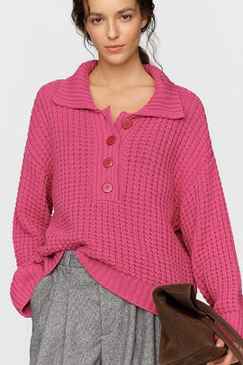 Pilcro Cotton Blend Waffle Knit Henley Sweater