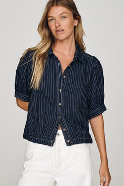 Pilcro Cotton Denim Puff-Sleeve Top