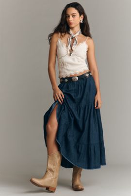 Pilcro Cotton Denim Tiered Midi Skirt