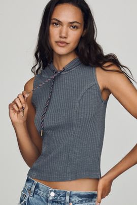 Pilcro Cotton Ribbed Hooded Halter Tank Top