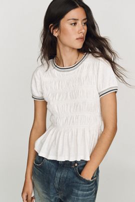 Pilcro Cotton Smocked Peplum Tee