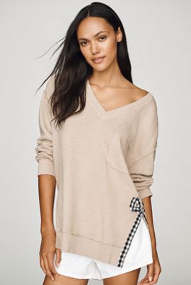 Pilcro Cotton V-Neck Side-Tie Top