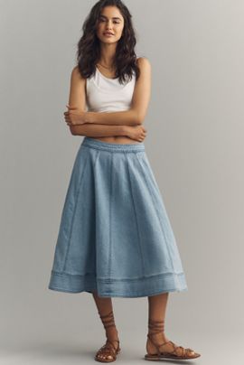 Pilcro Denim Full A-Line Midi Skirt