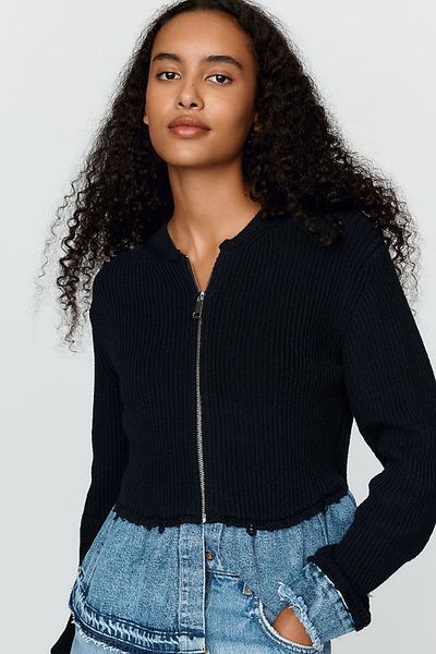 Pilcro Denim Twofer Zip-Up Sweater