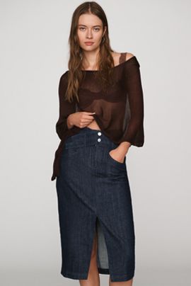 Pilcro Double Waist Denim Midi Skirt