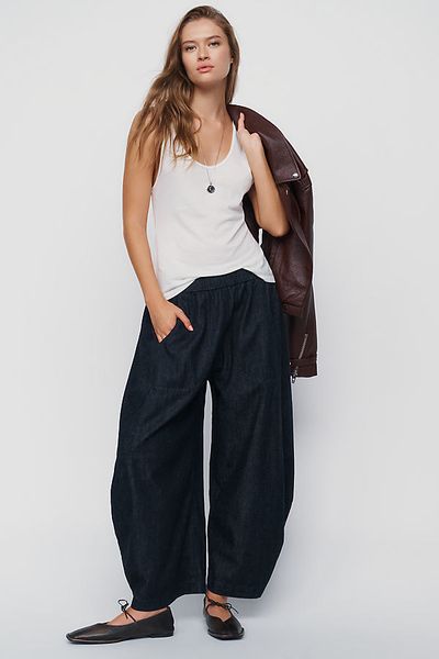 Pilcro Drape Balloon High Rise Barrel Leg Jeans