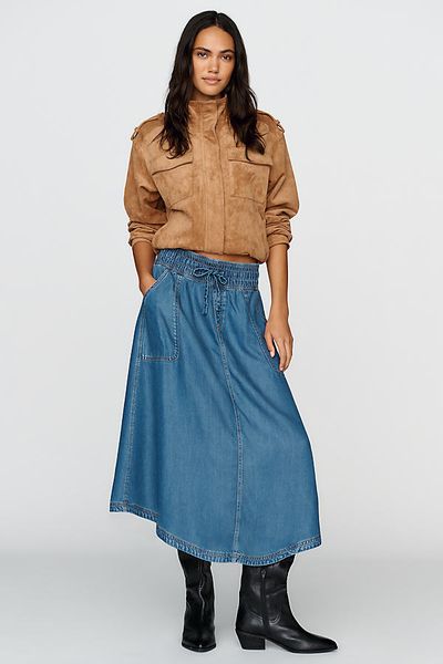 Pilcro Drapey Pull On Midi Skirt