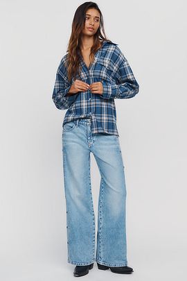 Pilcro Esme Mid Rise Wide Leg Grommet Jeans