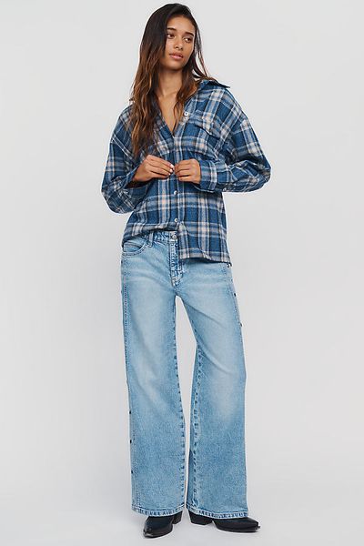 Pilcro Esme Mid Rise Wide Leg Grommet Jeans