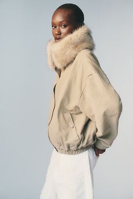 Pilcro Faux Fur Lined Denim Bomber Jacket