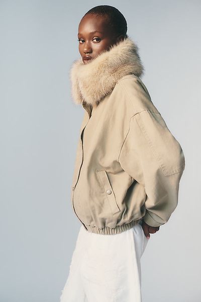 Pilcro Faux Fur Lined Denim Bomber Jacket