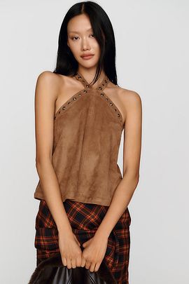 Pilcro Faux Suede Halter Blouse