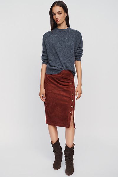 Pilcro Faux Suede Side Button Midi Skirt