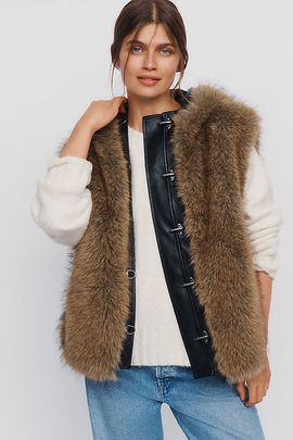 Pilcro Hooded Faux-Fur Vest Jacket
