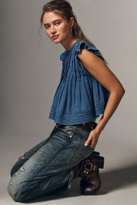 Pilcro Jade Cotton Pintucked Blouse