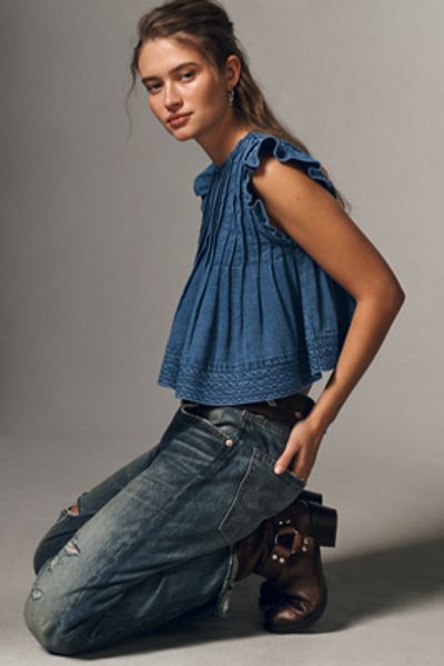 Pilcro Jade Cotton Pintucked Blouse