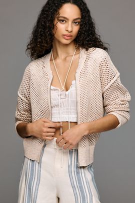 Pilcro Juniper Open-Knit Bomber Cardigan Jacket