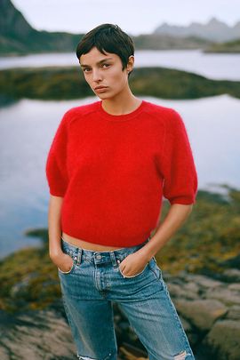 Pilcro Kaia 100% Brushed Cashmere Short Sleeve Sweater