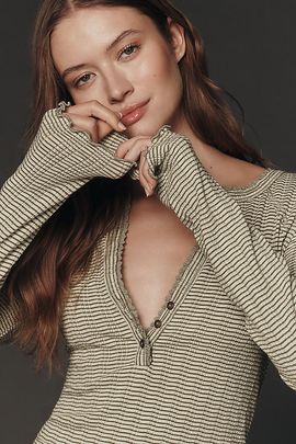 Pilcro Lace Trim Henley Top