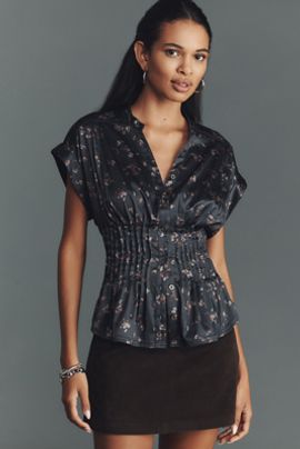 Pilcro Linden Silken Pleated Waisted Blouse by Pilcro