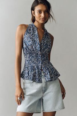 Pilcro Linden Sleeveless Silken Pleated Blouse by Pilcro