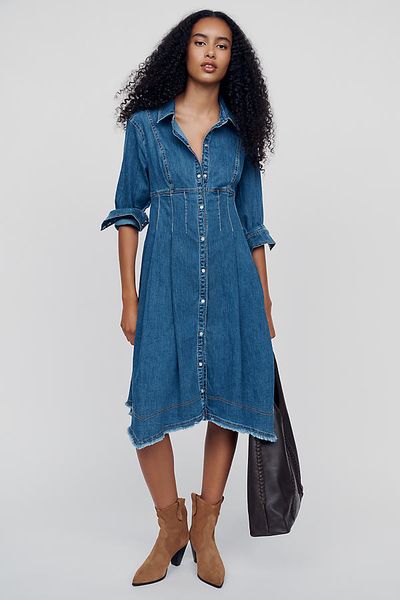 Pilcro Long-Sleeve Waisted Midi Shirtdress